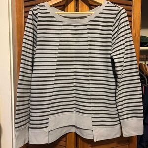Lole Blue-Gray and Black Striped Crew Neck Sweater